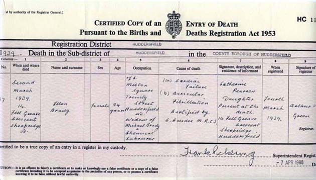 Eleanor Crimlisk Death Certificate