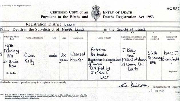 P556: Owen Kelly Death Certificate