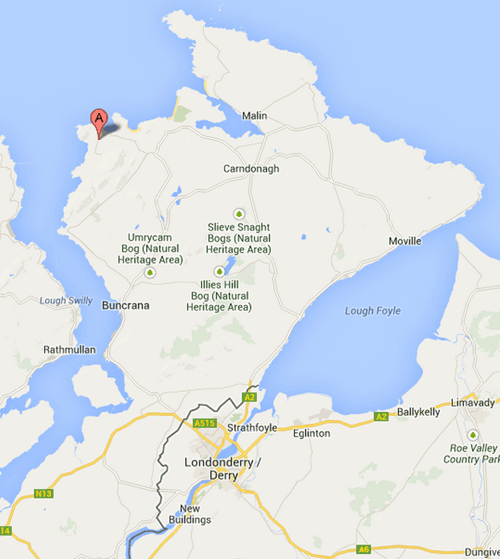 See layout map of Inishowen peninsula, County Donegal