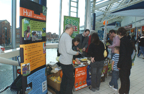 Fairtrade Food and information in Princes Quay, central Hull, Fairtrade Fortnight 2007